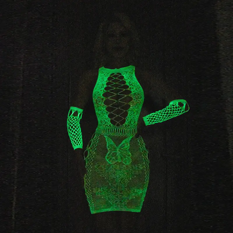 King Mcgreen Star Sexy Fisch netz Dessous 2 Stück Glow In The Dark Fisch netz Body stocking Frauen Leuchtende transparente Körpers trümpfe