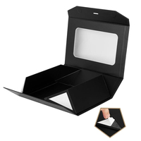 Boîte en papier d'emballage recyclable noire avec fenêtre, logo personnalisé, boîtes cadeaux en carton de luxe avec fermeture magnétique et couvercles