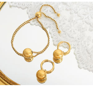 Yeni tasarım 18k altın kaplama top kolye kutusu zincir çekme ayarlanabilir paslanmaz çelik bilezik kolye küpe takı kadınlar için - Product Image 5