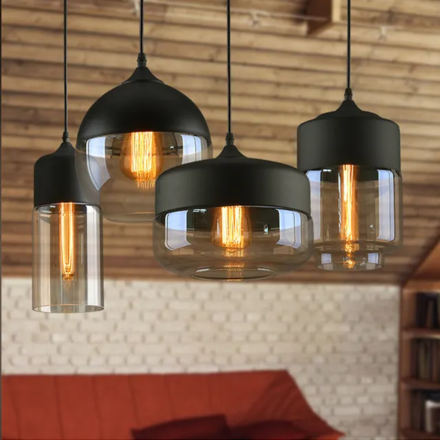 hotel restaurant home decorative E27 iron lamp body clear glass nordic led modern kitchen pendant hanging light