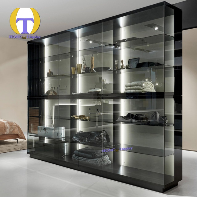 Modern Tempered Glass Display Cases with LED Lighting Waterproof & Heavy Duty Storage Cabinet for Retail Stores