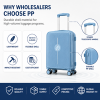 Valises rigides en PP bleu ciel, ensemble emboîtable, 4 roues pivotantes, 16, 18, 20 pouces, coque texturée, vente en gros