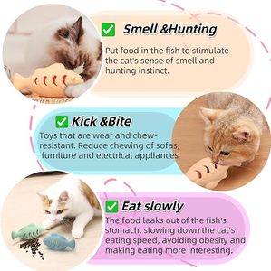 Jouet à mâcher pour chat en forme de poisson, jouet interactif en silicone à la catnip, jouet de nettoyage des dents, jouet de dentition pour chats d'intérieur - Product Image 5
