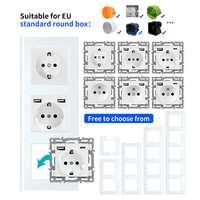 LangYeao EU/FR Smart Socket 82 Commutateur en verre gris Fonction clé USB Module de bricolage pour ordinateur TV Téléphone Compatible 16A