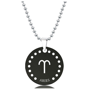 Collana in titanio con ciondolo rotondo in acciaio inossidabile nero inciso, con i 12 <span class=keywords><strong>segni</strong></span> zodiacali, ideale come regalo di Natale per l'Europa - Product Image 4