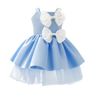 Vestido de princesa sin mangas para niñas, vestido formal plisado de tul satinado con doble lazo, ropa de verano - Product Image 5