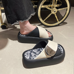 New Style Hollow One Line Design Girls Flip Flops Flat Sandals Square Head Ladies Slippers - Product Image 5