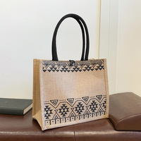 Sac fourre-tout en coton et lin grande capacité, imprimé ethnique, sac de shopping esthétique rétro, sac cadeau pour le travail et les courses quotidiennes
