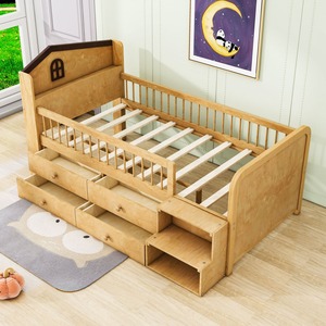 Двухъярусная кровать из сосны с 4 ящиками, полными бортиками, закругленными краями – современный дизайн, экологичная, прочная, безопасная для детей, для спальни - Product Image 1