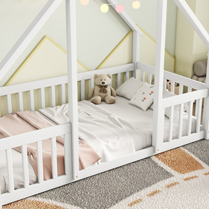 Letto a terra <span class=keywords><strong>Montessori</strong></span> per bambini, misura Twin, con sponda di sicurezza e telaio in legno, facile da montare, spazio accogliente per dormire - Product Image 4