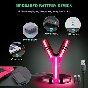USB Wiederauf ladbare LED-Licht weste Hohe Sichtbarkeit Anpassbares Logo Nylon Polyester Fahrwerk jacke Einstellbar Reflektierend - Product Image 4