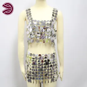 Robe à motif de métal fendu sexy Robe de club de soirée en aluminium et métal à paillettes pour femmes