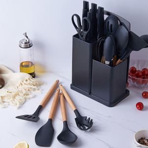 Ensemble de 19 couteaux de cuisine en acier inoxydable faits à la main, manches en bois, ambidextres, bord droit, seau de rangement en PP, couleur personnalisée - Product Image 5