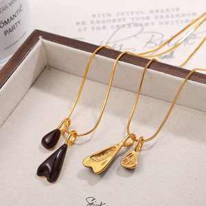 Collar con colgante de gota de agua en acero inoxidable y oro de 18K, color marrón oscuro, elegante joya para el día a día para mujeres. - Product Image 2