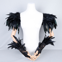 Épaulettes personnalisées en plumes d'autruche avec gants sans doigts en dentelle, costume de scène gothique burlesque pour showgirl