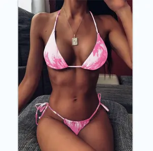 Yeni kadın seksi brezilyalı eklenmiş dizge bandaj tanga Bikini mikro üçgen 2 parça sıcak seksi Foto Bikini seti çin