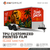 Vinil Pembungkus Mobil Merah Oranye Cerah Stiker Ilustrasi Kreatif Untuk Layanan Pembaruan Eksterior Trailer Tertutup