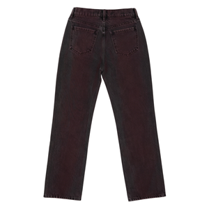 Pantalones vaqueros anchos de tiro medio color borgoña con bolsillos laterales, de mezclilla lavada, para un look diario urbano, hip hop y punk. - Product Image 4