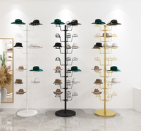 Présentoir pour chapeaux, Base ronde et en métal, support de rangement amovible et rotatif, réglable en hauteur, noir et or