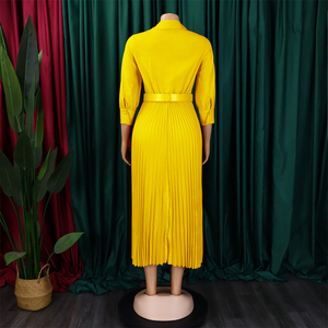 Hợp Thời Trang Phụ Nữ Thanh Lịch Màu Rắn Ăn Mặc Dài Tay Áo V-Cổ Chảy Pleated Phụ Nữ Văn Phòng Giản Dị Cộng Với Kích Thước Dresses Cho Phụ Nữ - Product Image 4