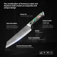 AMSZL Couteau professionnel à viande et à sushi de 8 pouces forgé à la main Damas Kiritsuke Kengata Gyuto Lame en acier au carbone aiguisée