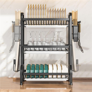 Égouttoir à vaisselle en métal à 3 niveaux avec plateau de drainage pour comptoir de cuisine, support de rangement et d'organisation pour ustensiles de cuisine - Product Image 4
