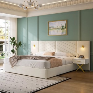 Lit plateforme moderne en velours massif, cadre de lit en bois rembourré en velours, tête de lit, tailles Queen et King, cadre de lit en bois - Product Image 3
