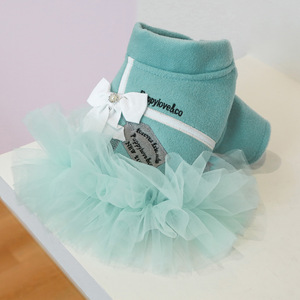 Pet <b>clothes</b> for autumn and winter, small dogs, puppies, happy dogs and <b>cats</b>, warm and comfortable, lake blue with white bow - Product Image 2