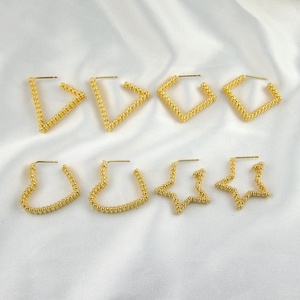Pendientes de Moda Geométricos de Alta Calidad al por Mayor, Pendientes de Corazón y Estrella Chapados en Oro de 18k para Mujer - Product Image 3