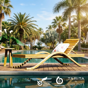 Chaise longue d'extérieur réglable en teck massif, style moderne et contemporain, couleur naturelle, avec lattes et option coussin - Product Image 3