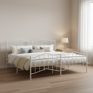 Base de Cama Doble de Acero con Recubrimiento en Polvo Blanco, Diseño Minimalista, Muebles de Dormitorio, Camas Metálicas - Product Image 2