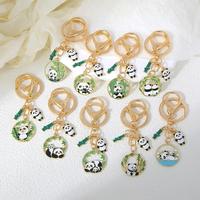 Großhandel Bunny Panda Schlüssel ring Gold Metall Nette grüne Blume Schlüssel anhänger Für Geschenk Damen