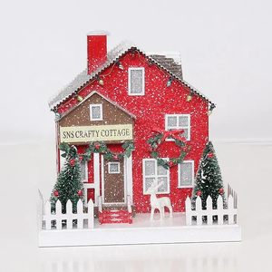 <strong>Custom</strong> Red <strong>Christmas</strong> <strong>Village</strong> <strong>Houses</strong> LED Lights Reindeer Handmade Paper Lighted Story <strong>Village</strong> SOTE Brand F02 Model 21x16x20CM - Product Image 5