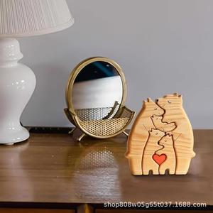 Ornement Puzzle Famille d'Ours en Bois, Pin Massif, Design Rustique, Décoration de Salon, Cadeau pour la Saint-Valentin - Product Image 5