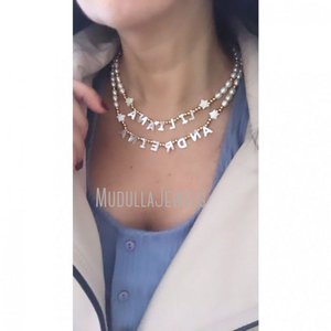 NM42403 collana con nome personalizzato perle autentiche e madri perle stella placcata in oro con perline collana con nome a catena - Product Image 6