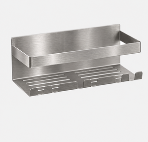 Estante de metal para baño montado en la pared con ganchos Estantes de almacenamiento de acero inoxidable Sin perforación Estante de champú de ducha simple transfronterizo - Product Image 2
