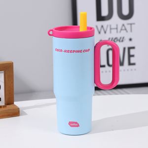 Double Wall Insulated Car Macaron Handle Tumbler 24oz 720ml Mug Lid Straw Anti-Slip Custom ODM OEM <b>Sweet</b> - Product Image 6