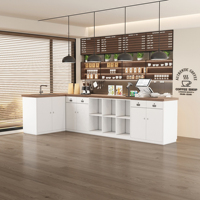 Comptoir de réception en bois blanc écologique moderne en forme de L pour café, bar, centre commercial, avec vitrine à pâtisserie