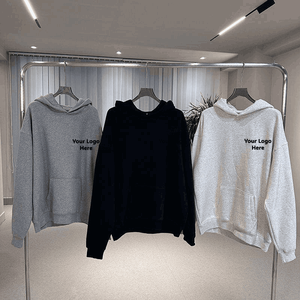Sweat à capuche oversize en molleton E26, coupe classique, mélange de coton, épaules tombantes, patch minimaliste avec lettres, unisexe, manches longues, streetwear - Product Image 3