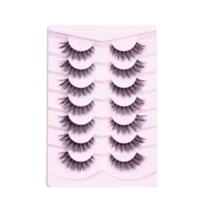 FX-C03 Wholesale Mink Beauty Tools 7 Pairs 3D Model Eyelash Extension Volume Eyelashes Clear Band Lashes Winged Invisible Band