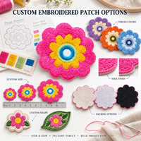 Écusson brodé personnalisé fleurs roses et jaunes, badge floral circulaire bleu et vert pour vêtements et sacs, vente en gros, fabricant OEM