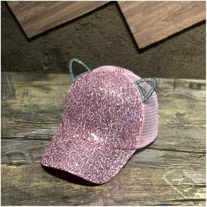 Bohang New Design Casual Hut Frauen Sommer Mode Pailletten Atmungsaktive Mesh Baseball Cap Nette Katze Ohren Sport kappen Benutzer definierte Hüte - Product Image 6