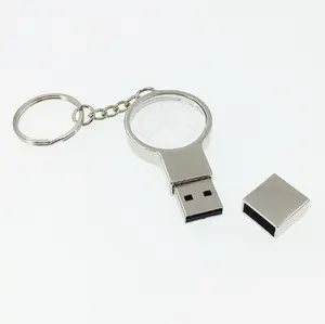 Crystal U Disk/USB Flash Drive en forma de lupa El logotipo 3D Se puede tallar en el interior para un almacenamiento personalizado