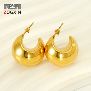 Zogxin Cuff Earrings Gold Steel Color Moon Shape Geometric Party Women's Jewelry - Product Image 1