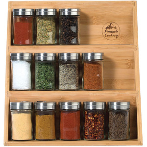 Bamboo <b>Spice</b> <b>Rack</b> Three Tier Wooden Condiment Storage <b>For</b> Kitchen Eco Friendly Rustic Design - Product Image 2
