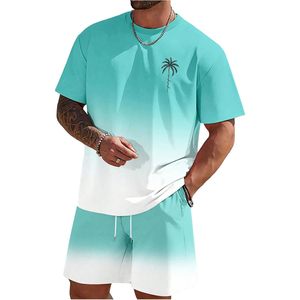 FOXA Men's Short Sleeve T-Shirt And Shorts <b>Set</b> Tropical Print Breathable Beach Outfit Summer Casual Wear - Product Image 1