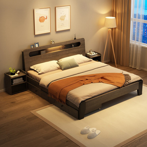 Cama Doble Grande de 1.8m Estilo Nórdico, <span class=keywords><strong>Dormitorio</strong></span> Moderno y Sencillo con Almacenamiento, Madera Sólida Estilo Japonés para Parejas - Product Image 6