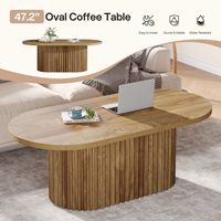 Table basse ovale Tribesigns, table centrale en bois de style farmhouse de 47,2 pouces avec design cannelé, pour salon, bureau, appartement