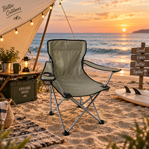 Modern Grey Folding Chair with Armrests-Portable Heavy Duty <strong>Beach</strong> Camping <strong>Seat</strong> with Ergonomic Back Support for Outdoor Travel - Product Image 6