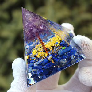 <b>Crystal</b> <b>Tree</b> Pyramid Amethyst Lapis Lazuli 5cm Feng Shui Desk Ornament Resin Epoxy Craft Lighted Gift - Product Image 2